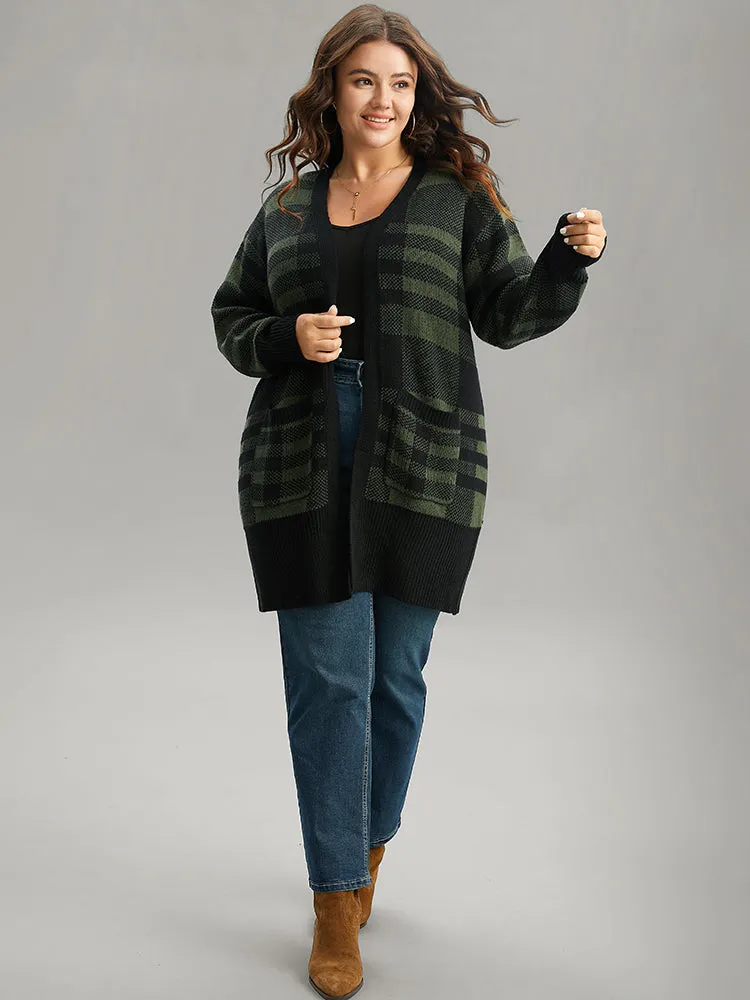 Plaid Patchwork Split Side Open Front Cardigan sold by Bloomchic product image thumbnail 4