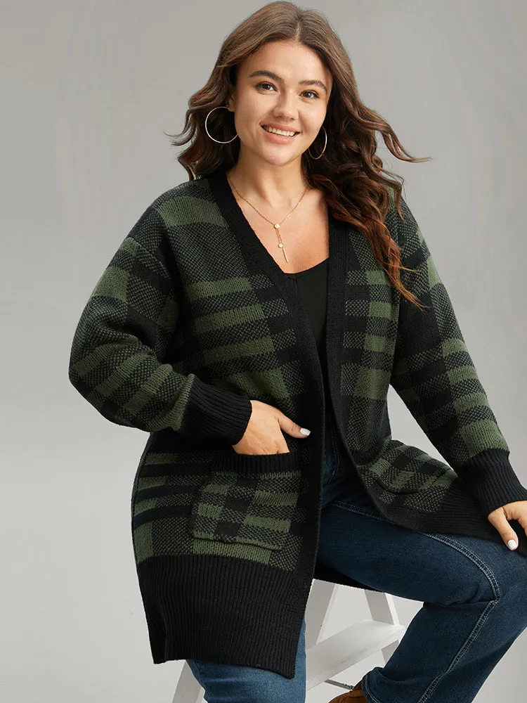Plaid Patchwork Split Side Open Front Cardigan sold by Bloomchic product image thumbnail 3
