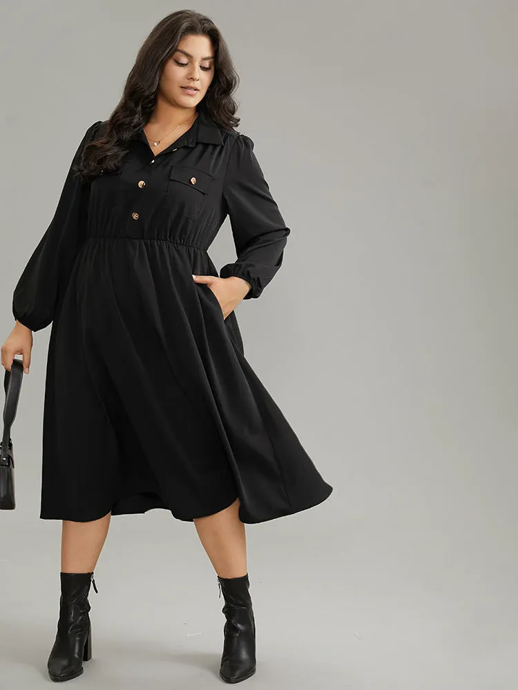 Static-Free Plain Button Detail Lantern Sleeve Dress sold by Bloomchic product image thumbnail 2