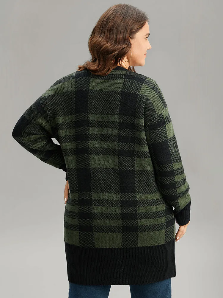 Plaid Patchwork Split Side Open Front Cardigan sold by Bloomchic product image thumbnail 2