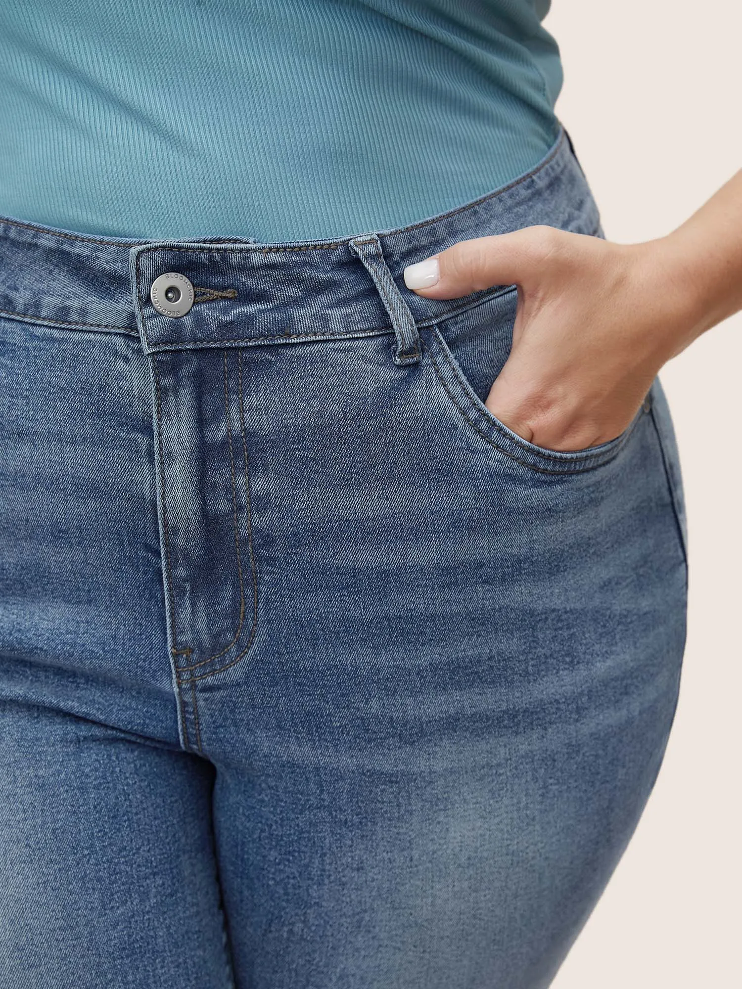 Light Wash Cut Off Pull On Jegging Jeans sold by Bloomchic product image thumbnail 4