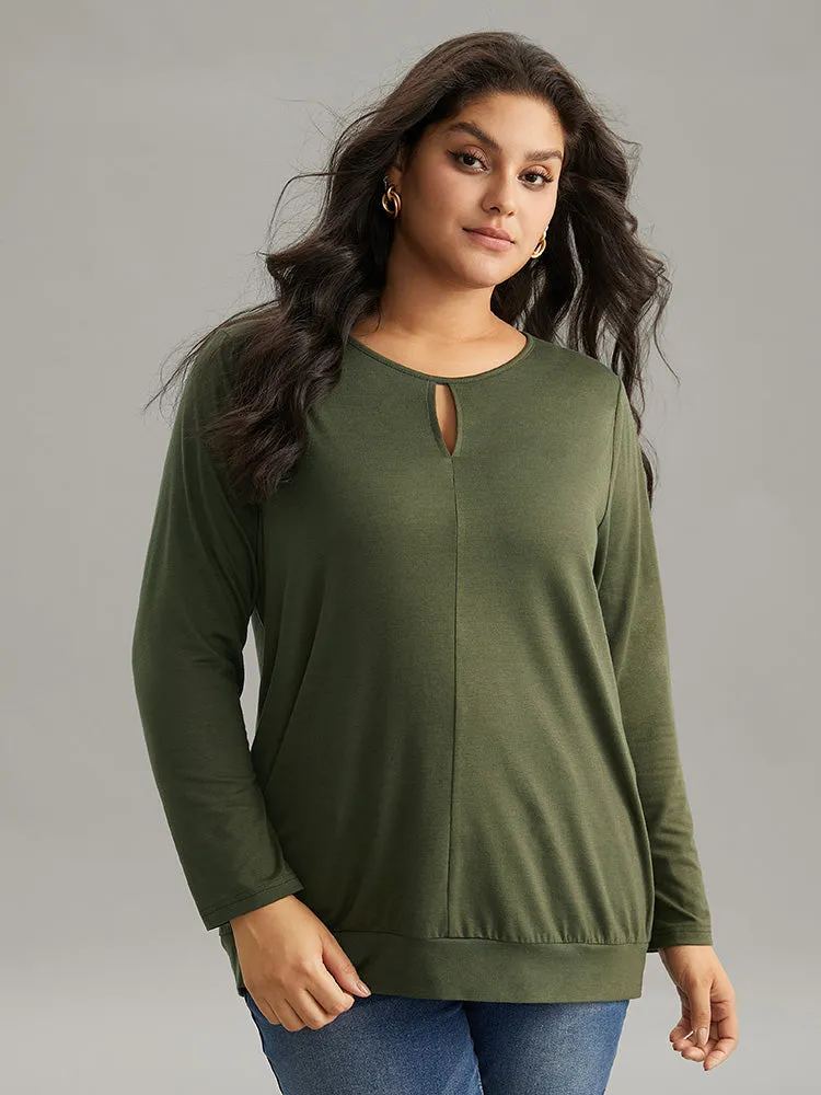 Plain Cut Out Round Neck Knit T-shirt sold by Bloomchic