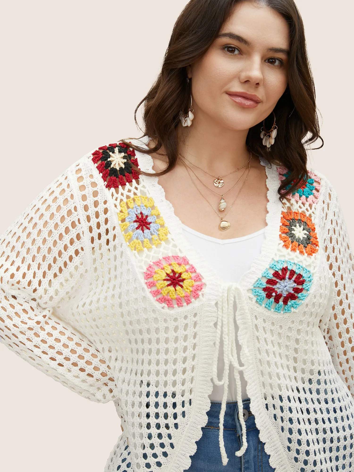 Crochet Floral Cut Out Tie Knot Cover Up sold by Bloomchic product image thumbnail 5