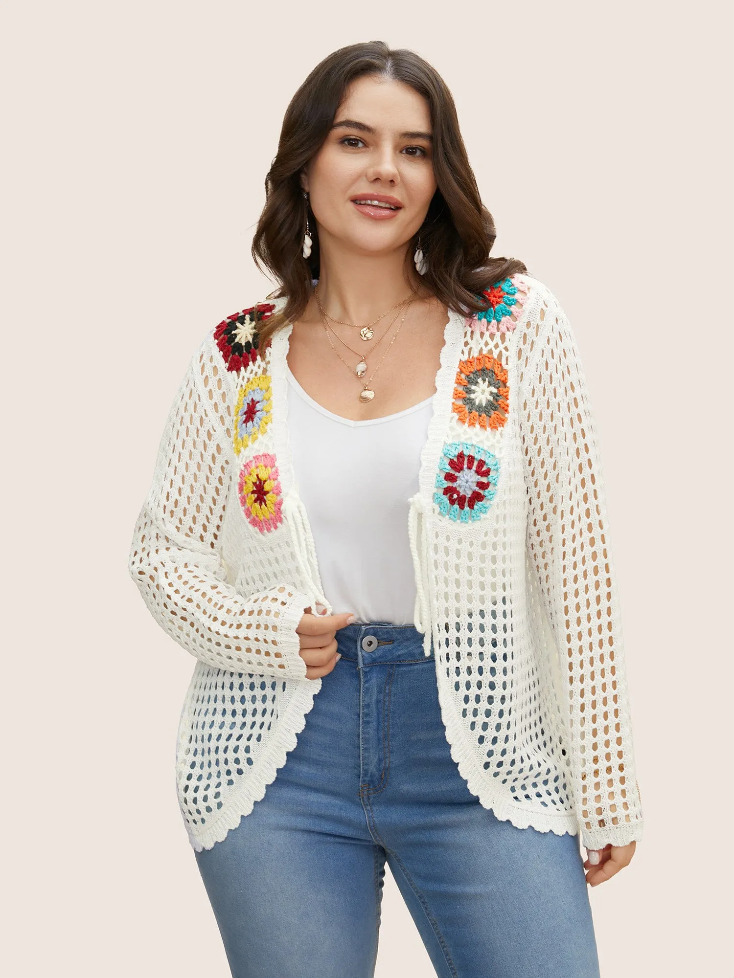 Crochet Floral Cut Out Tie Knot Cover Up sold by Bloomchic product image thumbnail 4