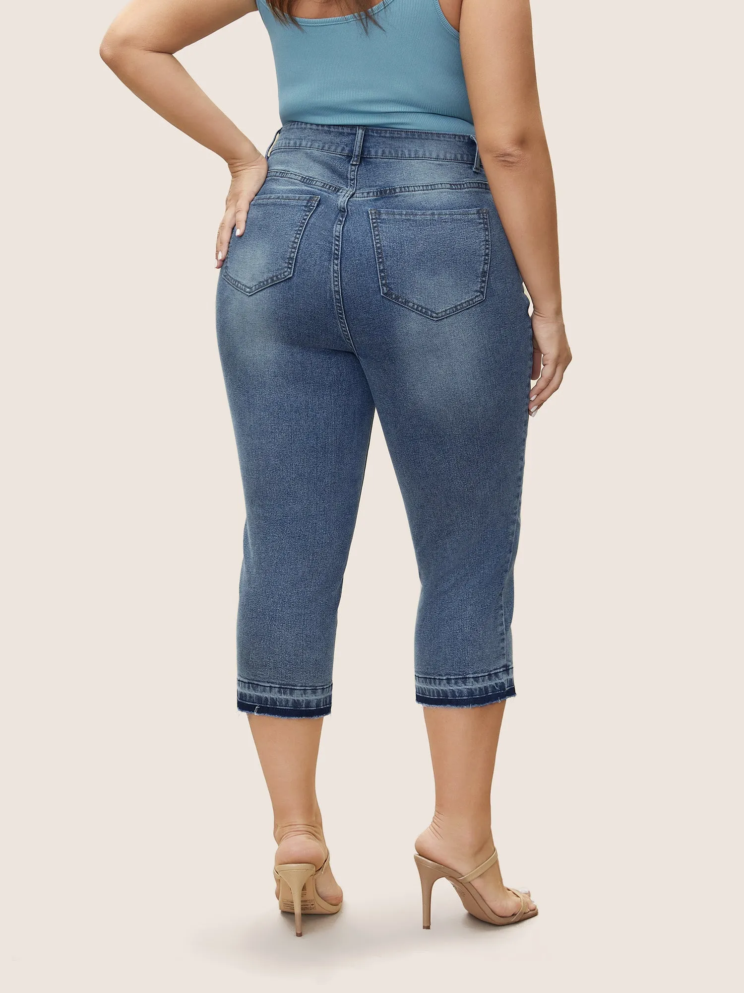 Light Wash Cut Off Pull On Jegging Jeans sold by Bloomchic product image thumbnail 3
