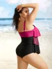 Contrast Cut Out Tiered Hem One Piece Swimsuit sold by Bloomchic