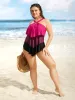 Contrast Cut Out Tiered Hem One Piece Swimsuit sold by Bloomchic