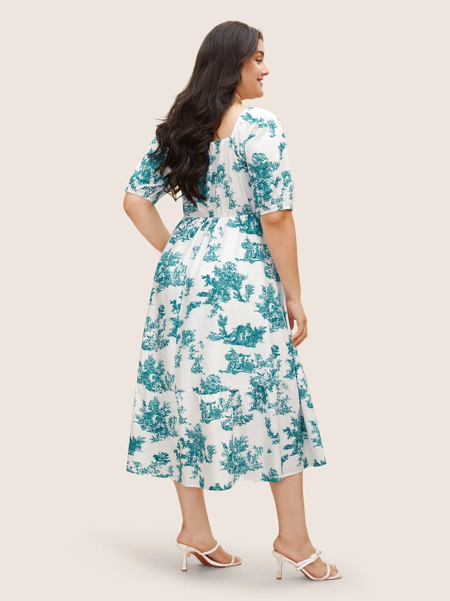 Square Neck Floral Gathered Midi Dress sold by Bloomchic product image thumbnail 4