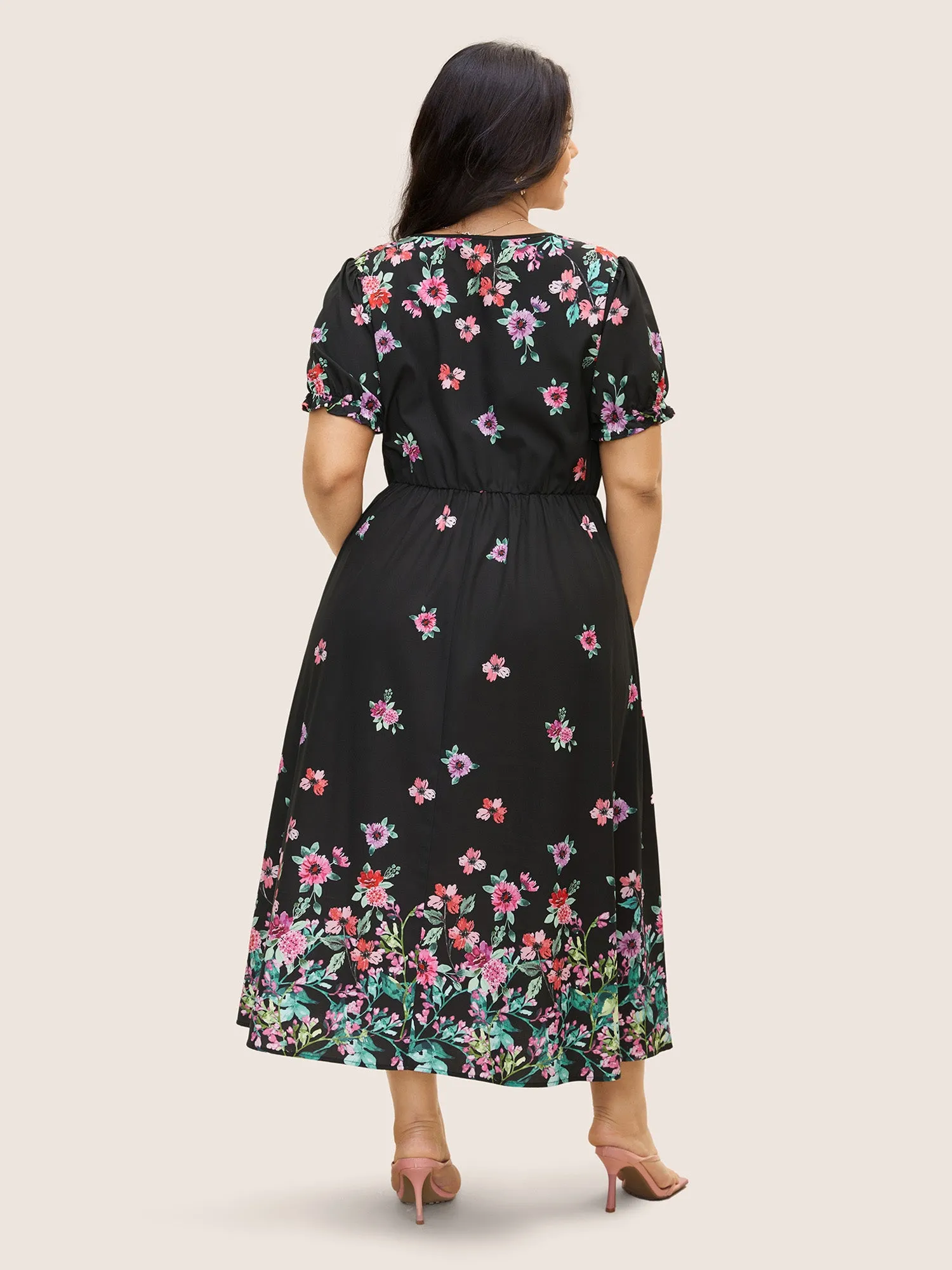 Boho Print V Neck Elastic Waist Dress sold by Bloomchic product image thumbnail 3