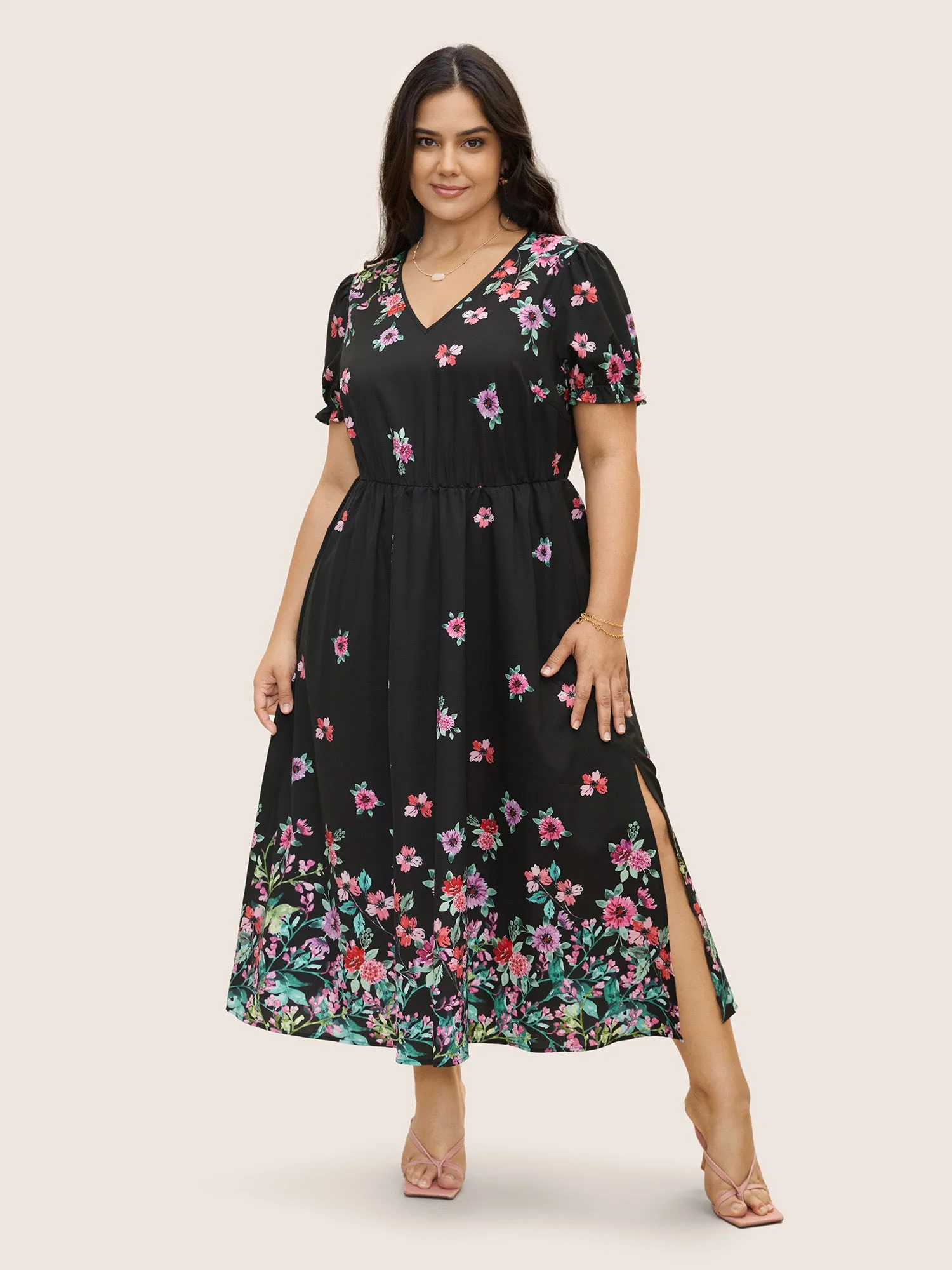 Boho Print V Neck Elastic Waist Dress sold by Bloomchic product image thumbnail 2