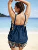 U Neck Ditsy Floral Patchwork Gathered Swim Top sold by Bloomchic