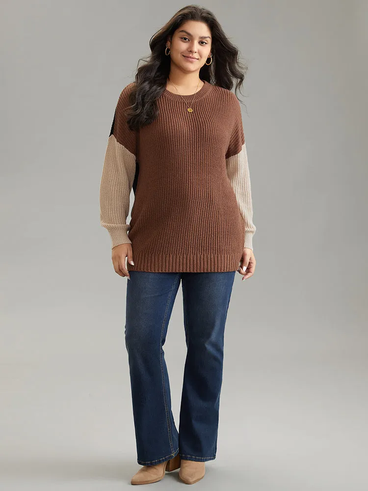 Patchwork Colorblock Contrast Drop Shoulder Pullover sold by Bloomchic product image thumbnail 3