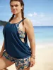 U Neck Ditsy Floral Patchwork Gathered Swim Top sold by Bloomchic