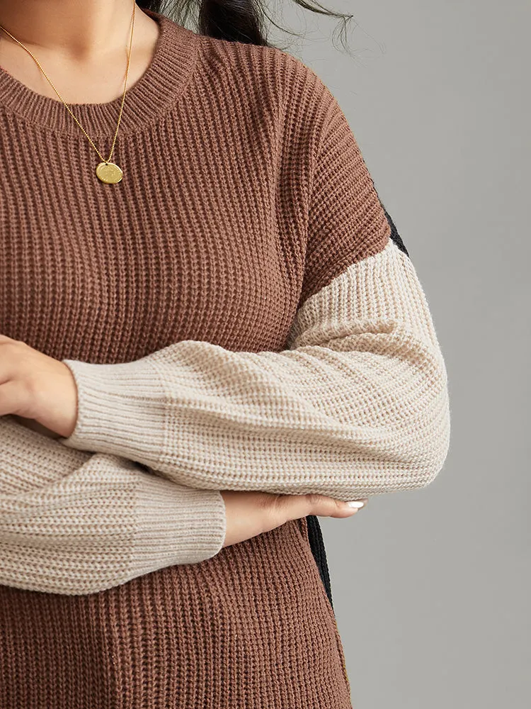 Patchwork Colorblock Contrast Drop Shoulder Pullover sold by Bloomchic product image thumbnail 4