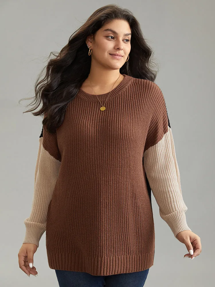 Patchwork Colorblock Contrast Drop Shoulder Pullover sold by Bloomchic