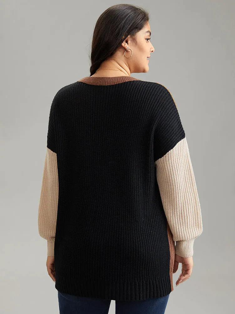 Patchwork Colorblock Contrast Drop Shoulder Pullover sold by Bloomchic product image thumbnail 2