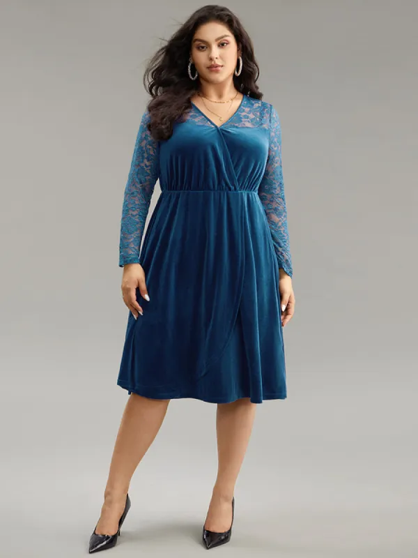 Velvet Guipure Lace Wrap Dress sold by Bloomchic