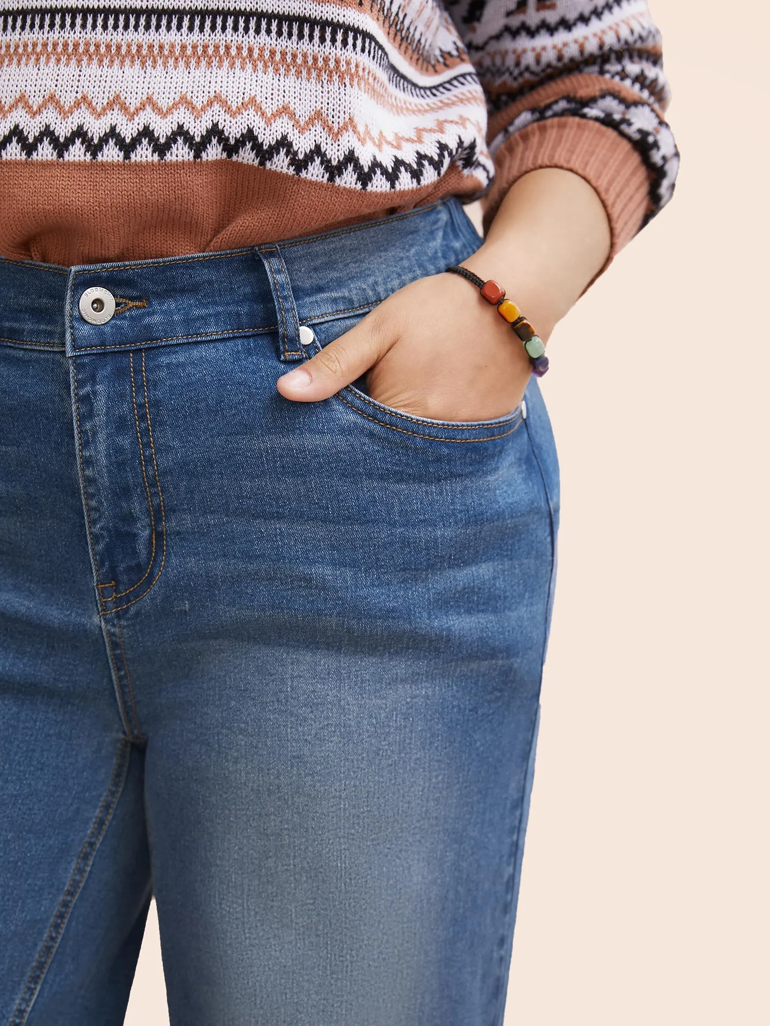 Stretch Denim Wide Leg Cut Jeans sold by Bloomchic product image thumbnail 4
