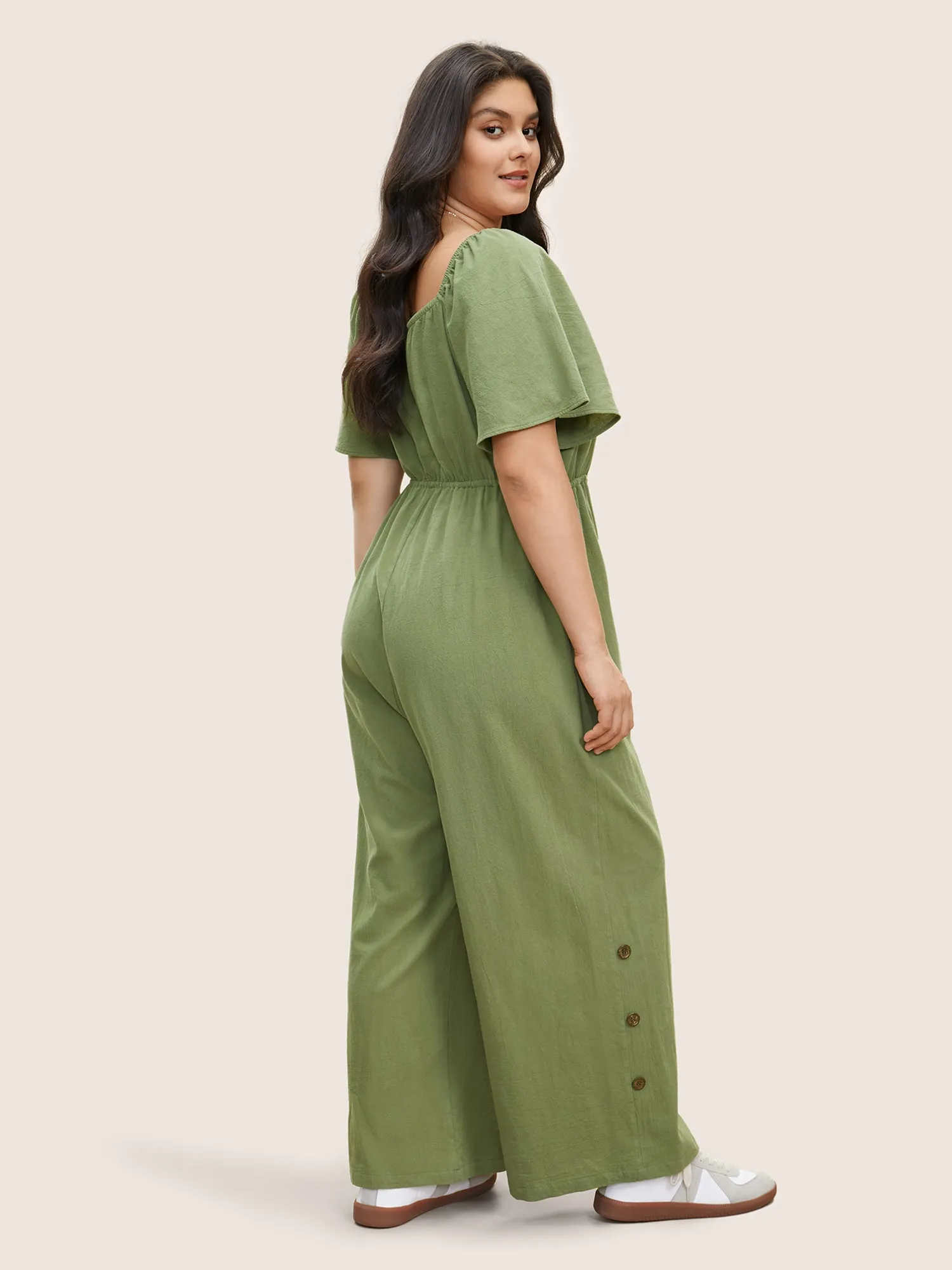 Plain Button Detail Drawstring Square Neck Jumpsuit sold by Bloomchic product image thumbnail 4