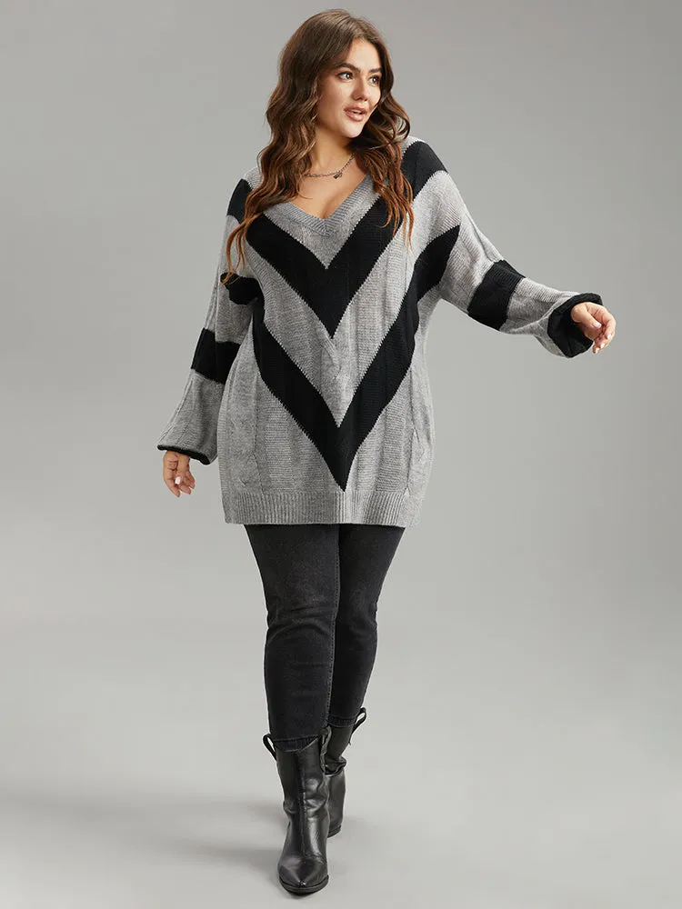 Geometric Contrast V Neck Pullover sold by Bloomchic product image thumbnail 5