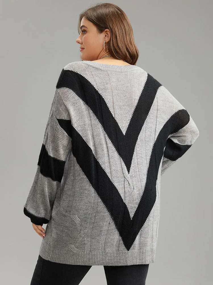 Geometric Contrast V Neck Pullover sold by Bloomchic product image thumbnail 4