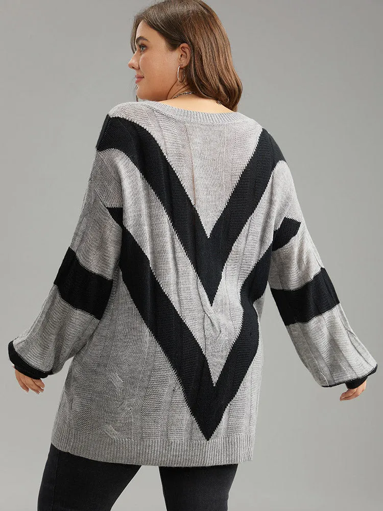 Geometric Contrast V Neck Pullover sold by Bloomchic product image thumbnail 2