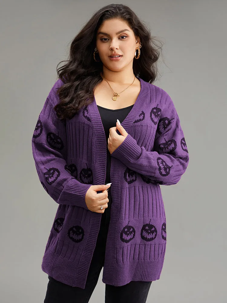 Halloween Pumpkin Graphic Open Front Cardigan sold by Bloomchic