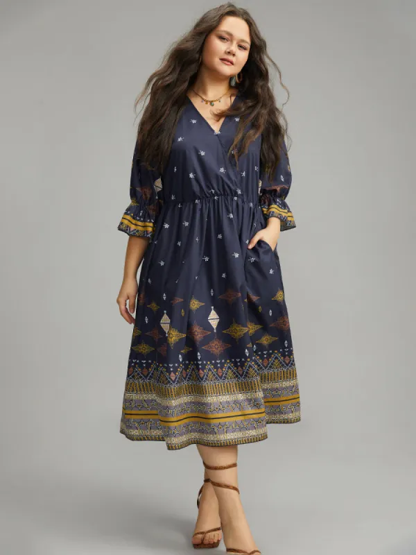 Boho Print Elastic Waist Elastic Cuffs Dress sold by Bloomchic