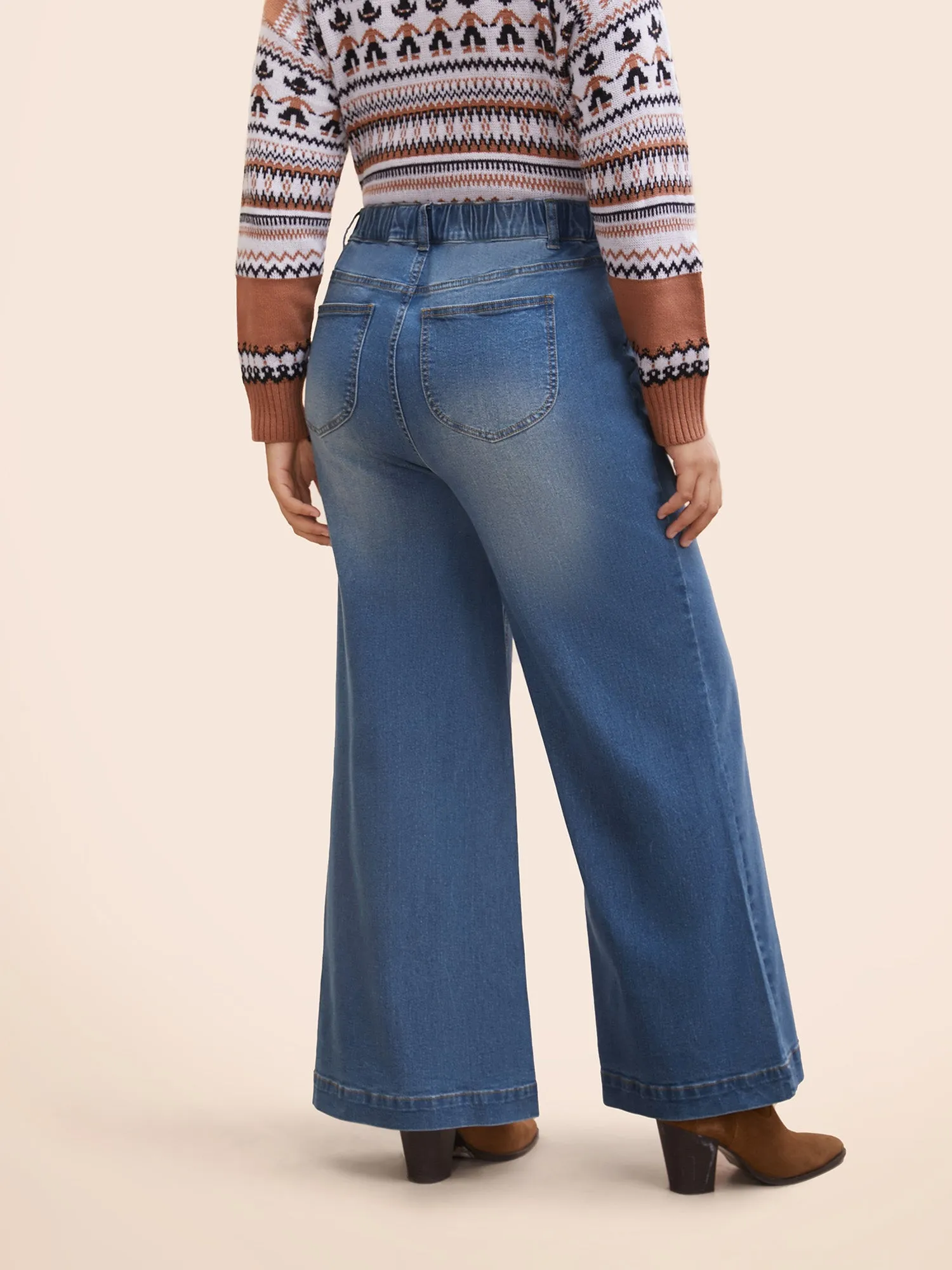 Stretch Denim Wide Leg Cut Jeans sold by Bloomchic product image thumbnail 2