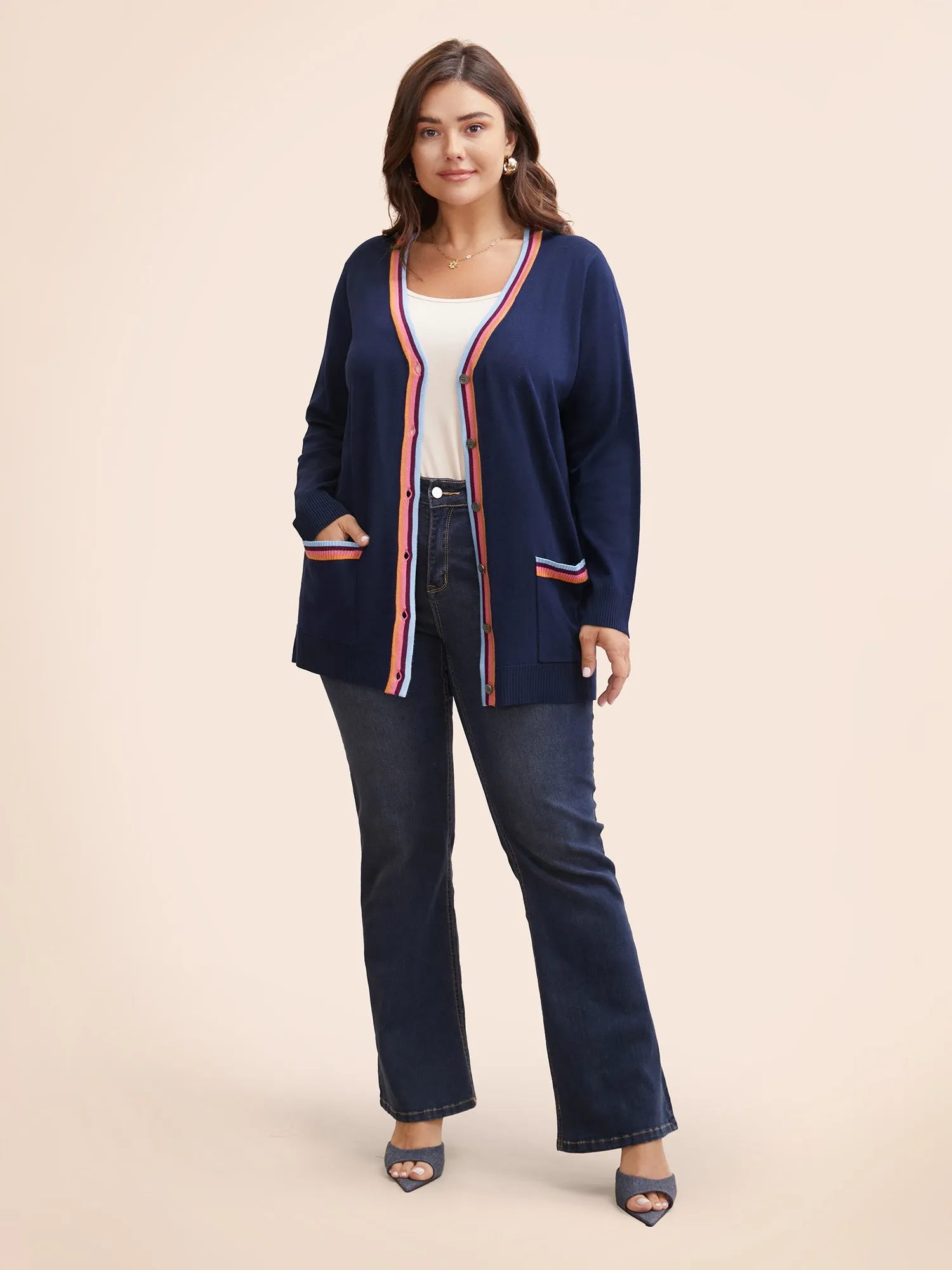 Contrast Striped Trim Patch Pocket Cardigan sold by Bloomchic product image thumbnail 5