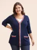 Contrast Striped Trim Patch Pocket Cardigan sold by Bloomchic