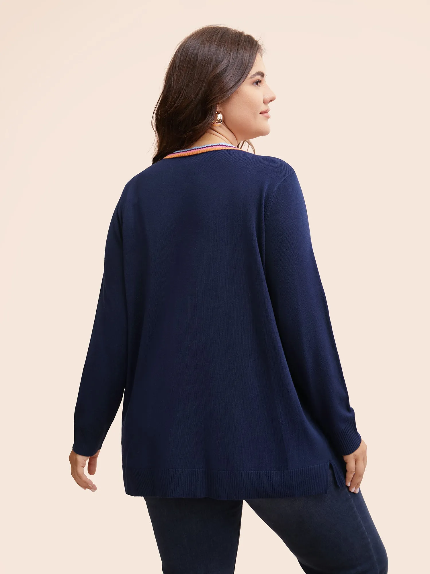 Contrast Striped Trim Patch Pocket Cardigan sold by Bloomchic product image thumbnail 2