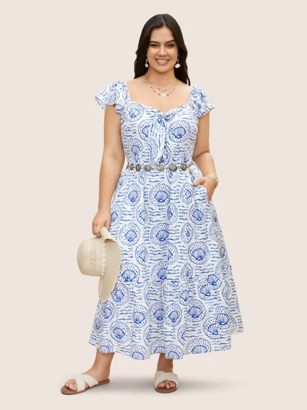 Marine Elements Ruffles Tie Knot Maxi Dress sold by Bloomchic