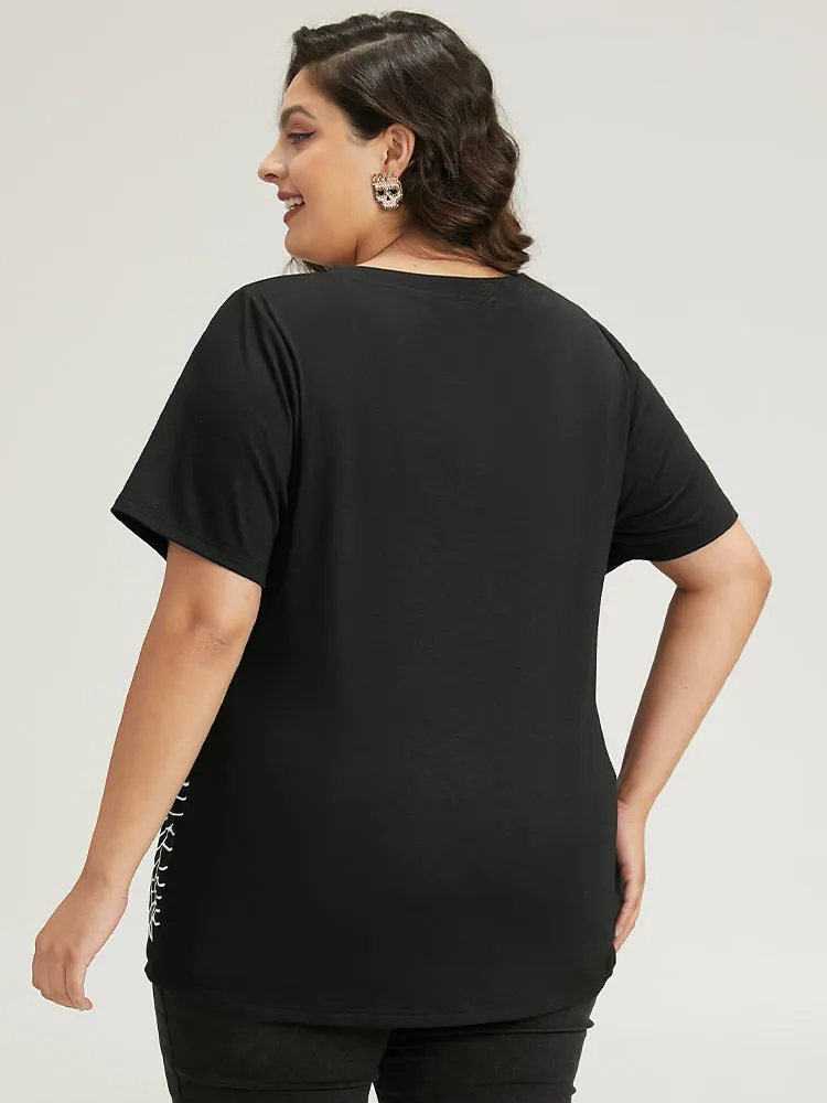 Halloween Spider Web Print V Neck T-shirt sold by Bloomchic product image thumbnail 5