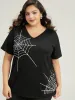 Halloween Spider Web Print V Neck T-shirt sold by Bloomchic