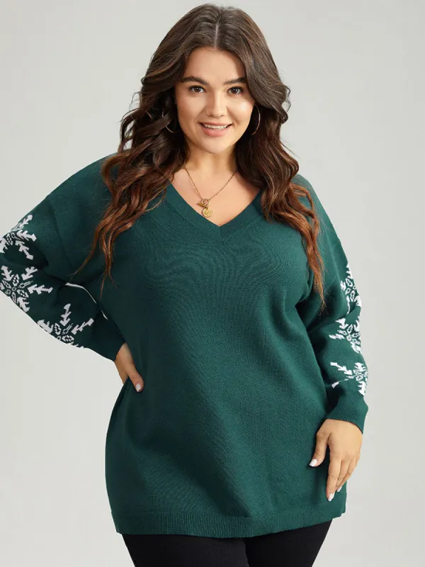 Supersoft Essentials Snowflake Print V Neck Pullover sold by Bloomchic