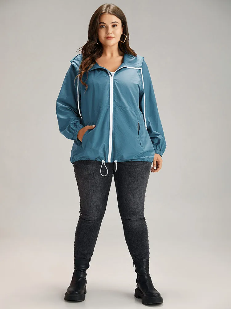 Zipper Fly Hooded Drawstring Hem Pocket Windbreaker sold by Bloomchic product image thumbnail 4