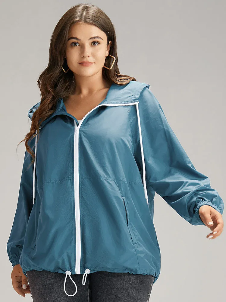 Zipper Fly Hooded Drawstring Hem Pocket Windbreaker sold by Bloomchic