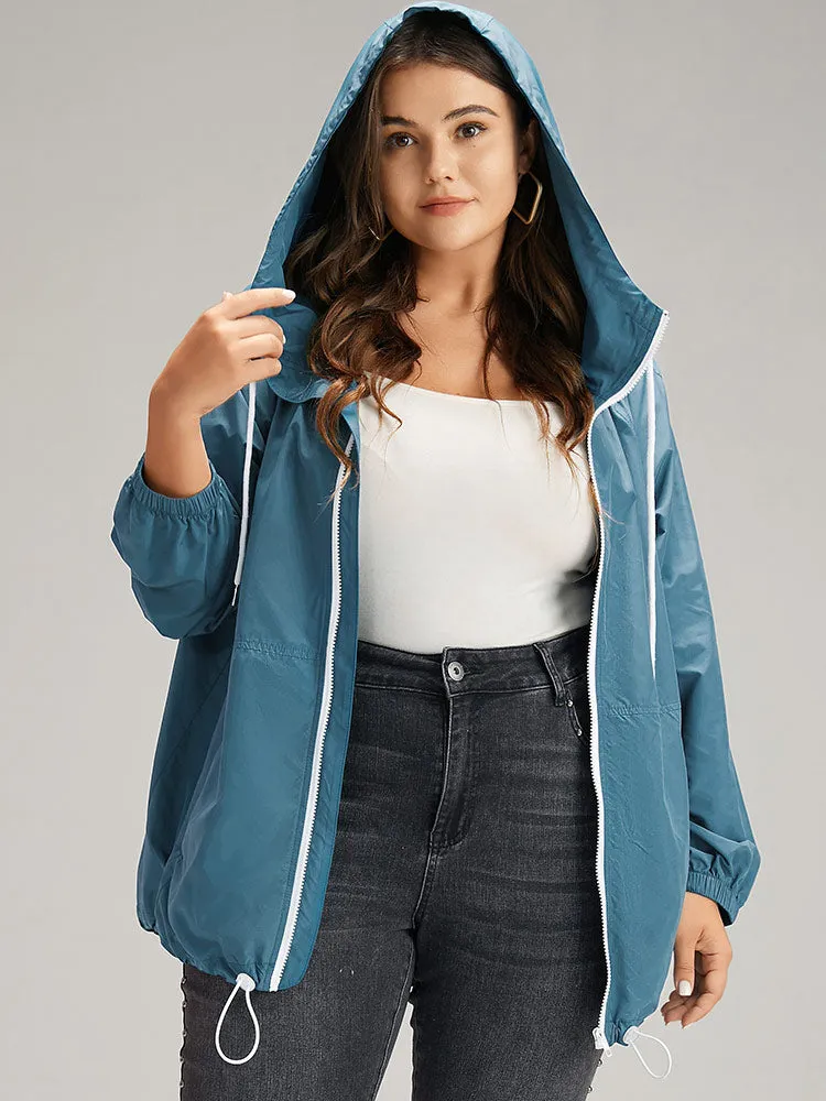 Zipper Fly Hooded Drawstring Hem Pocket Windbreaker sold by Bloomchic product image thumbnail 5