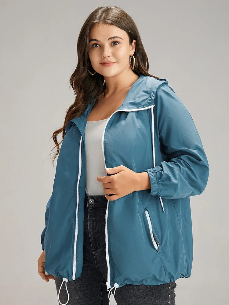 Zipper Fly Hooded Drawstring Hem Pocket Windbreaker sold by Bloomchic product image thumbnail 2