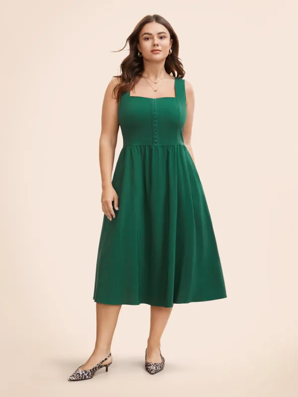 Solid Heart Neckline Gathered Shirred Dress sold by Bloomchic