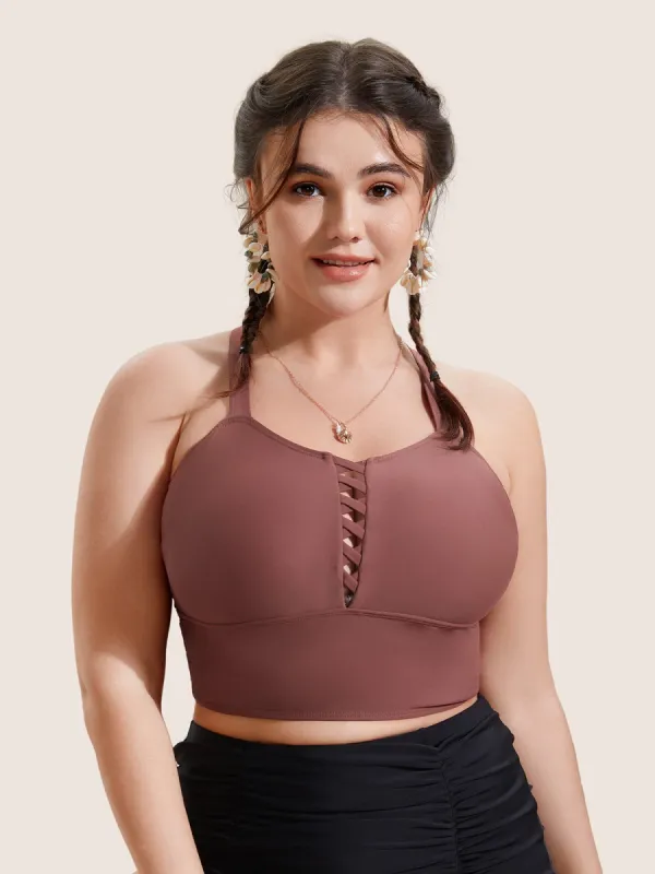 Solid Crisscross Neck Adjustable Straps Swim Top sold by Bloomchic