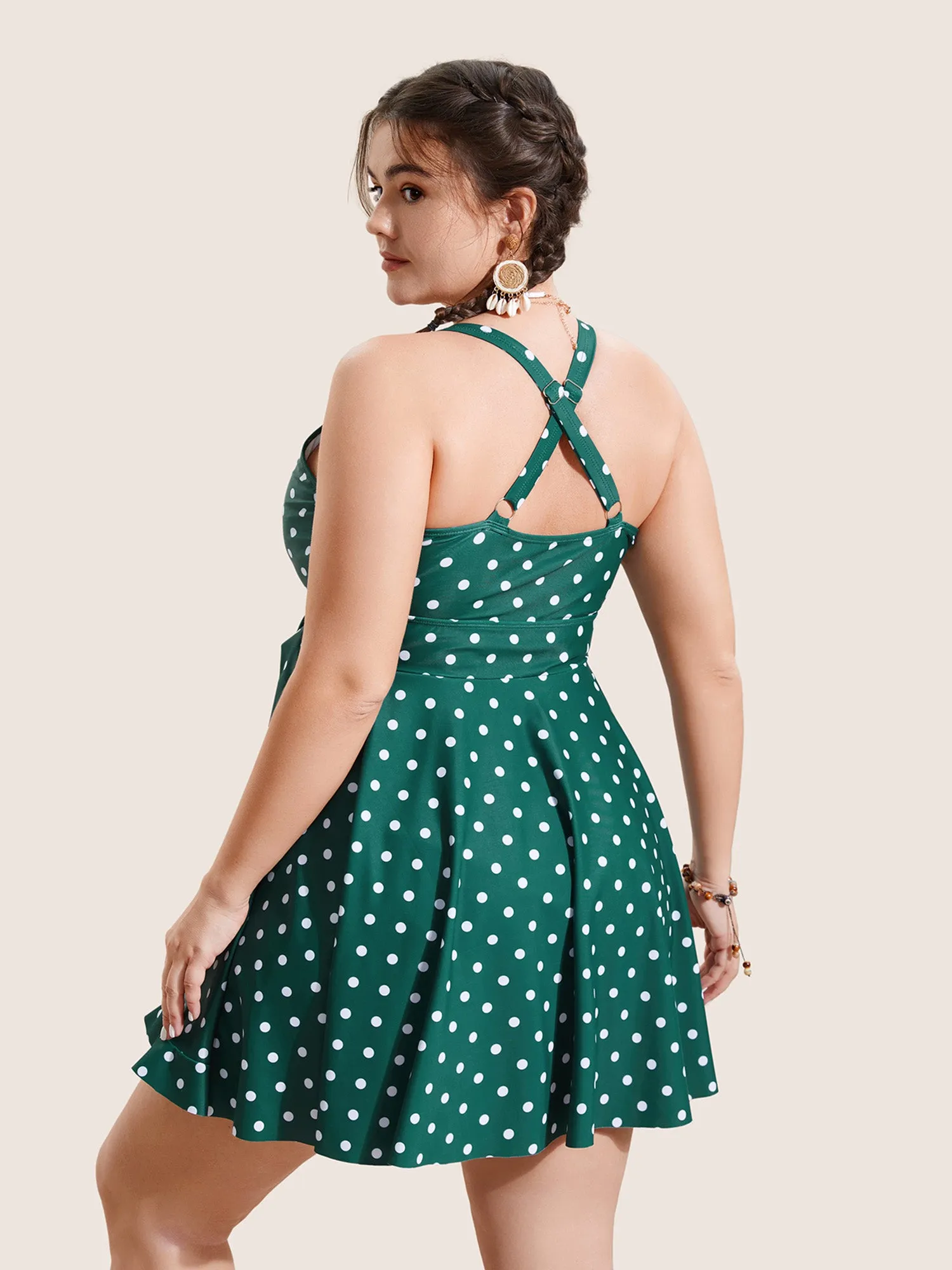 Overlap Collar Polka Dot Tie Knot Ruffles Swim Dress sold by Bloomchic product image thumbnail 2