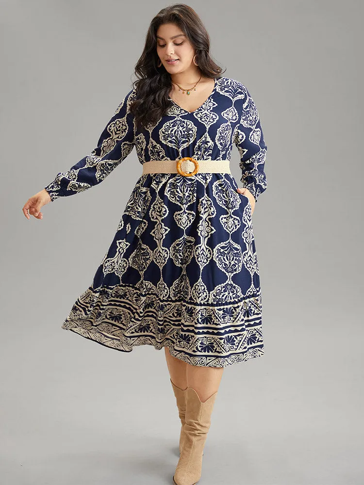 Moroccan Print Shirred Cuffs Pocket Dress sold by Bloomchic product image thumbnail 4