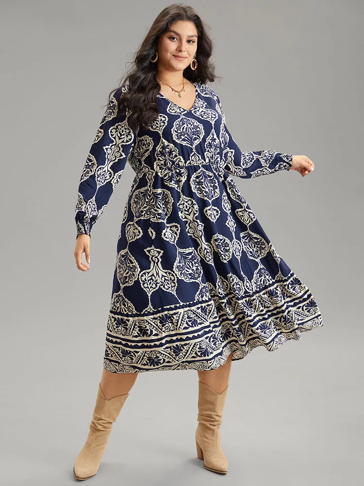 Moroccan Print Shirred Cuffs Pocket Dress sold by Bloomchic product image thumbnail 2