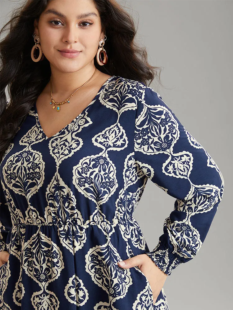 Moroccan Print Shirred Cuffs Pocket Dress sold by Bloomchic product image thumbnail 5