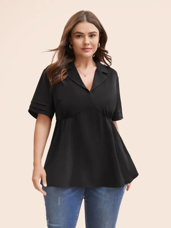 Lapel Collar Elastic Waist Pleated Blouse sold by Bloomchic