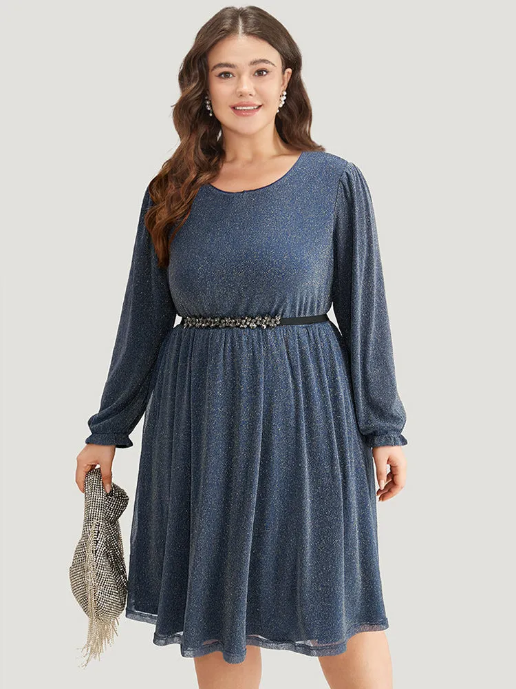 Glitter Crew Neck Pocket Pleated Dress sold by Bloomchic