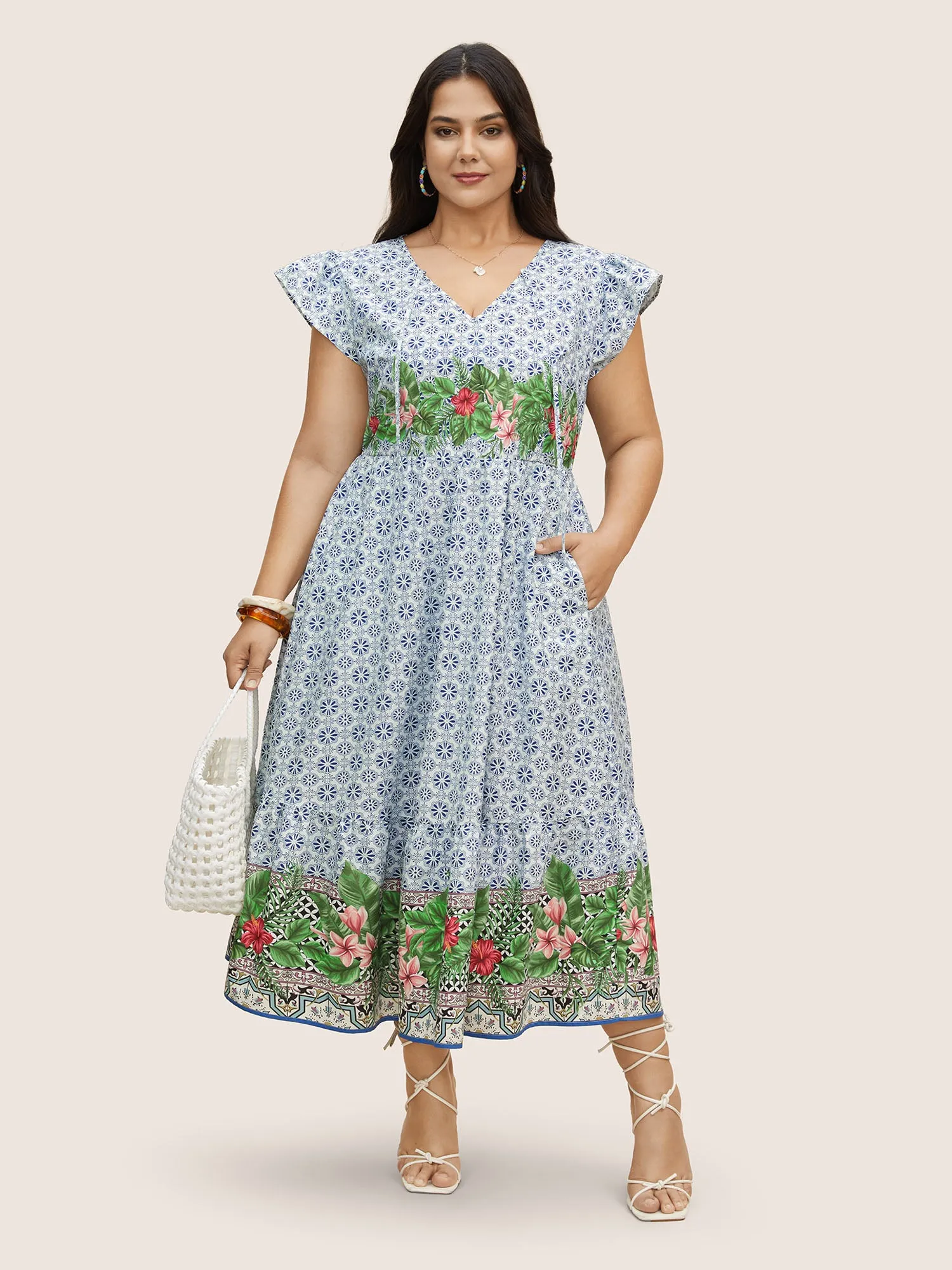 Bandana Print Tie Knot Ruffle Cap Sleeve Dress sold by Bloomchic product image thumbnail 2