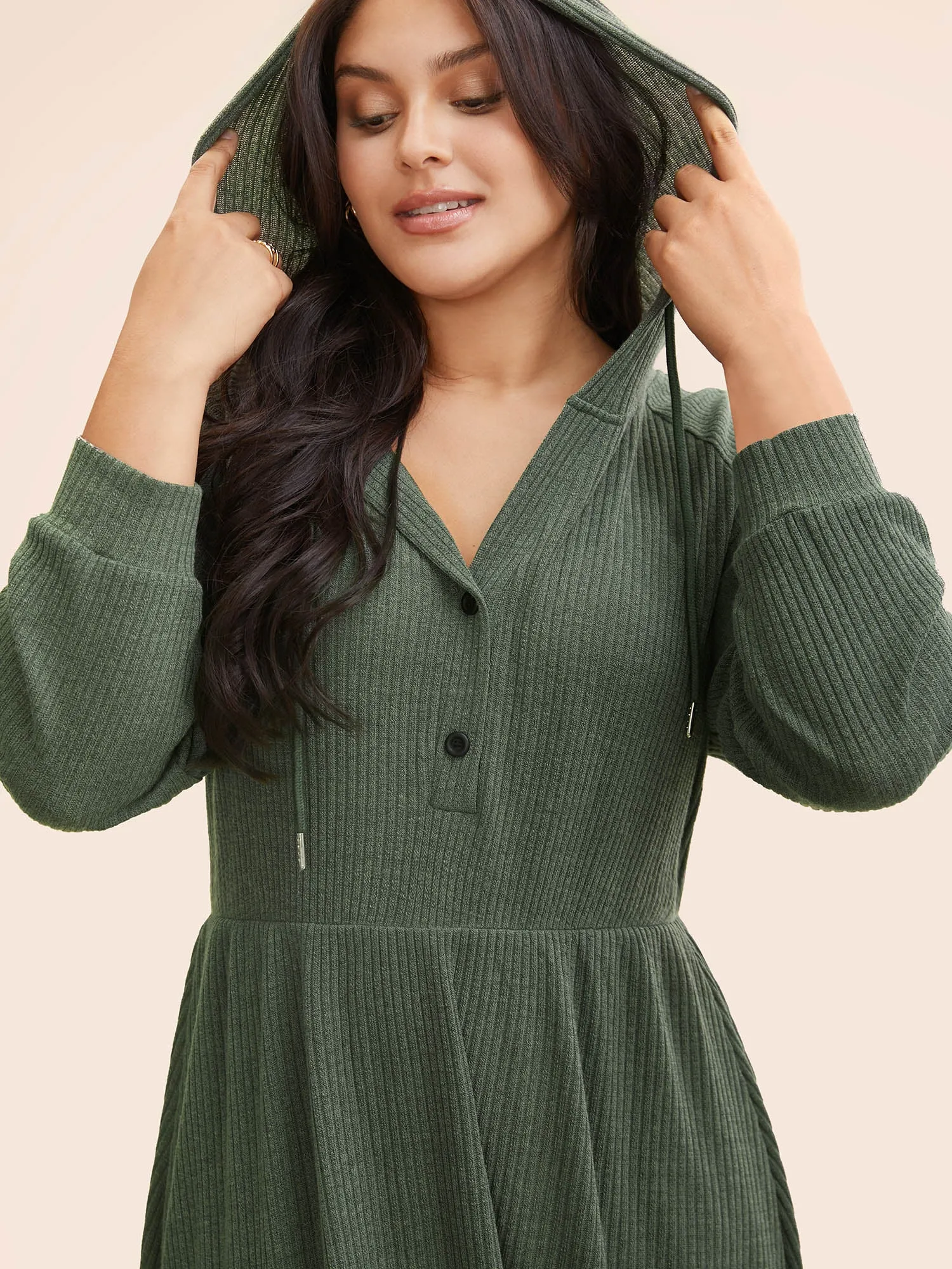 Texture Drawstring Hooded Pocket Dress sold by Bloomchic product image thumbnail 4